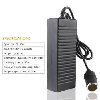120W 12V 5A Car Inverter Power Supply Cigarette Lighter Socket AC to DC Adapter, 100V/110V-220V/230V/240V Car Power Charger