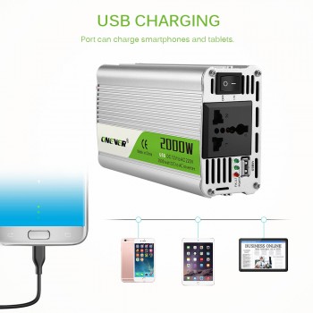 2000W Car Power Inverter Converter DC 12V to AC 220V Modified Sine Wave Power Intelligent Temperature Control USB Charger