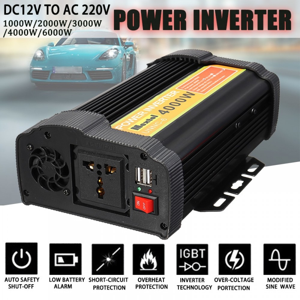 Solar Power Inverter 2000/6000/8000/12000W Peaks 12V 220V Modified Sine Wave Voltage Transformer Converter Car Charge USB