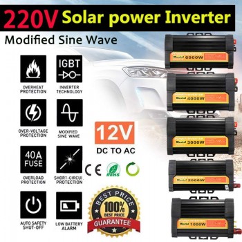 Solar Power Inverter 2000/6000/8000/12000W Peaks 12V 220V Modified Sine Wave Voltage Transformer Converter Car Charge USB