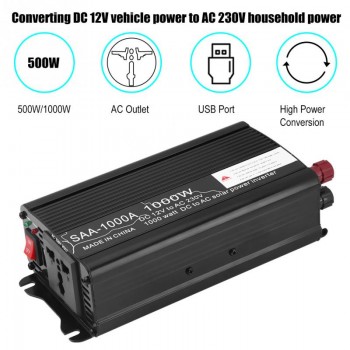 Car Power Inverter Converter with Cigarette Lighter Adapter USB 500W/1000W DC 12V to AC 230V