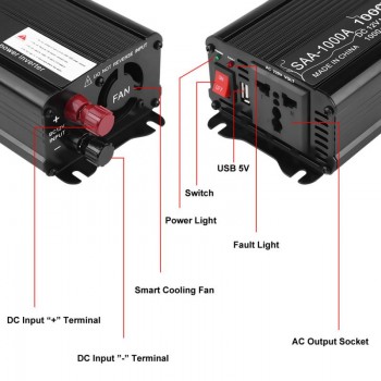 Car Power Inverter Converter with Cigarette Lighter Adapter USB 500W/1000W DC 12V to AC 230V