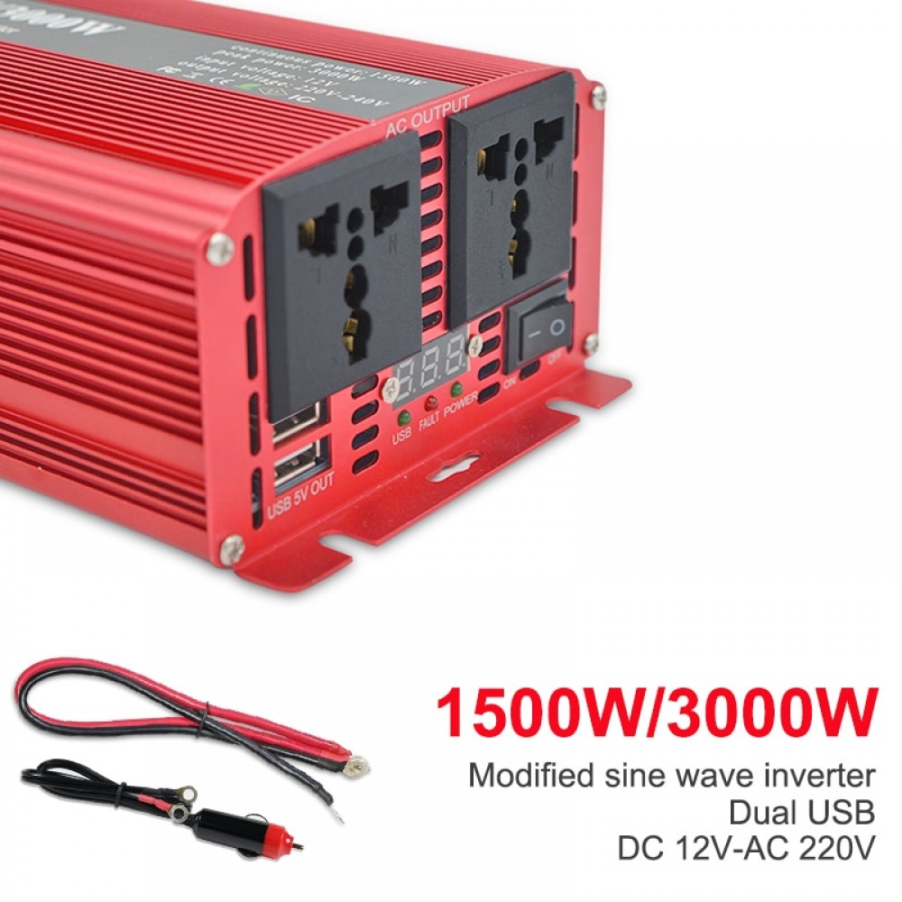 Car Power Inverter DC 12V to AC 230V 3000W Vehicle dual USB Adapter Converter Car Inverter Power Supply Switch On-board Charger