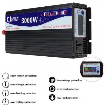 3000/4000/5000/6000W Portable 24V to AC 220V Power Solar Inverter Pure Sine Wave Converter Adapter LCD Screen 93% Conversion