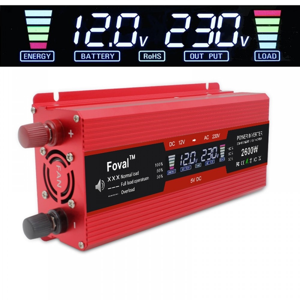6000W Peak 6000Watt DC 12V/24V to AC 220V 230V 240V Auto Inverter LCD Display Power Inverter EU/ Universal Outlet with Cigarette