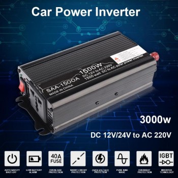 Black Car Inverters 3000W Peak Modified Sine Wave Car Power Inverter 50Hz DC 12V/24V to AC 220V Charger Converter