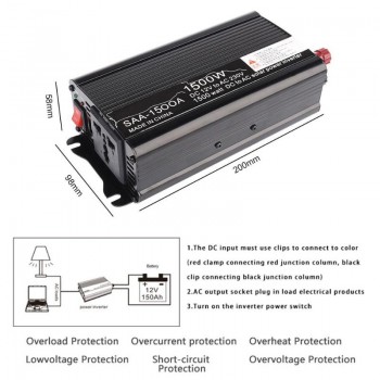 Black Car Inverters 3000W Peak Modified Sine Wave Car Power Inverter 50Hz DC 12V/24V to AC 220V Charger Converter