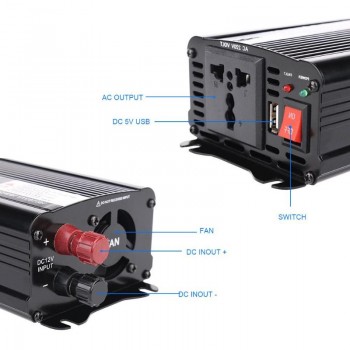 Black Car Inverters 3000W Peak Modified Sine Wave Car Power Inverter 50Hz DC 12V/24V to AC 220V Charger Converter