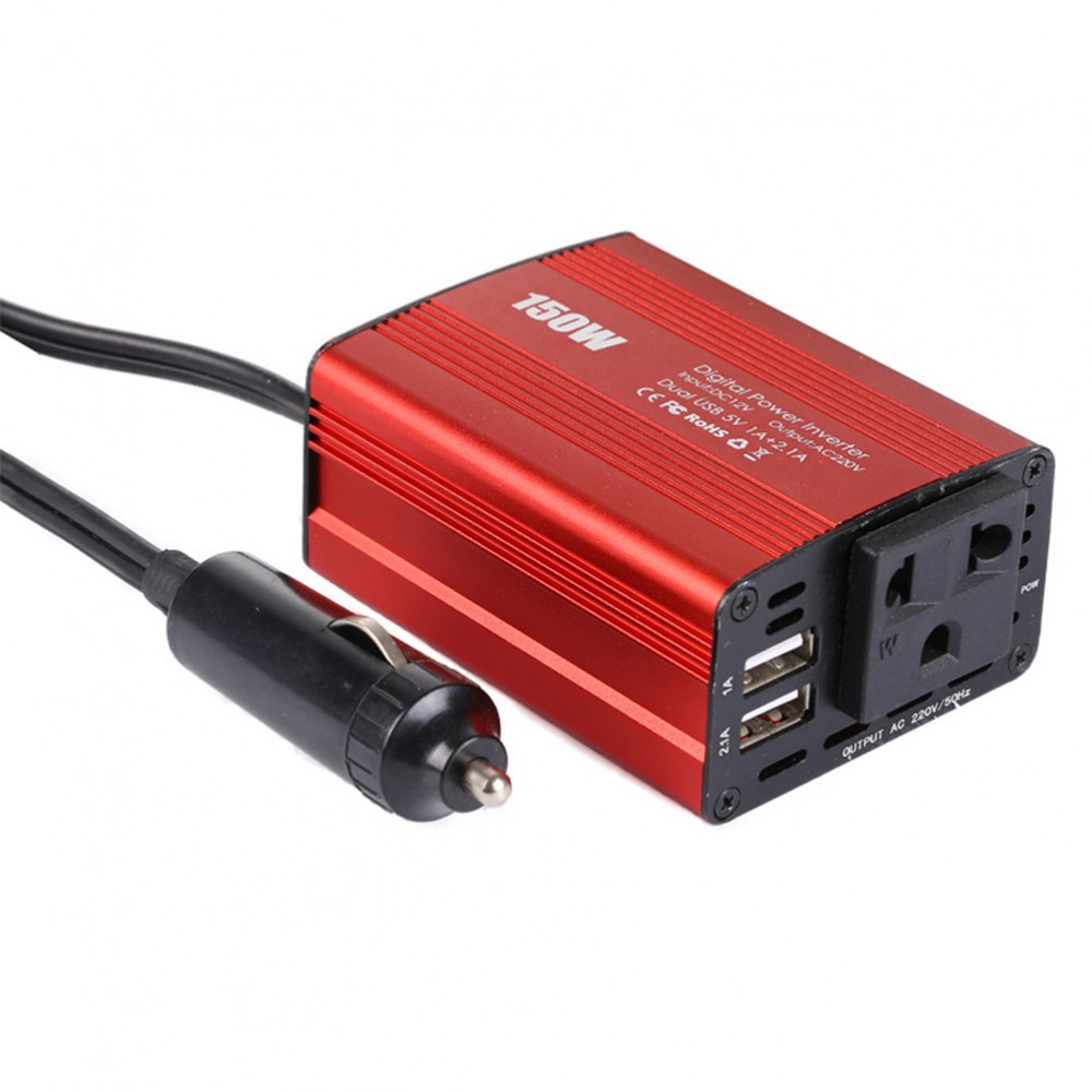 1pc 150W Power Converter Car Inverter 12V DC To 220V AC Power Adapter Converter Auto Car Power Supply With EU Plug - Red