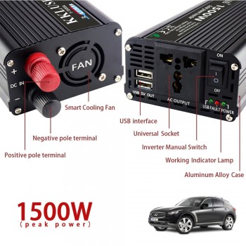 1500 W Car Inverter DC 12 V To AC 220 V Charger Converter Sturdy and Durable Vehicle Power Over-voltage protection Supply Switch