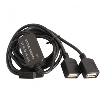 12V to 5V 3A 15W Double USB Female Socket DC-DC Buck Converter Step Down Module Car Charger Converter Aux Cable Cord Wire