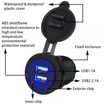WUPP Universal  Motorcycle Car 5V 3.1A Dual USB Charger Socket Adapter Power Outlet for 12V 24V  for phone Waterproof Durable
