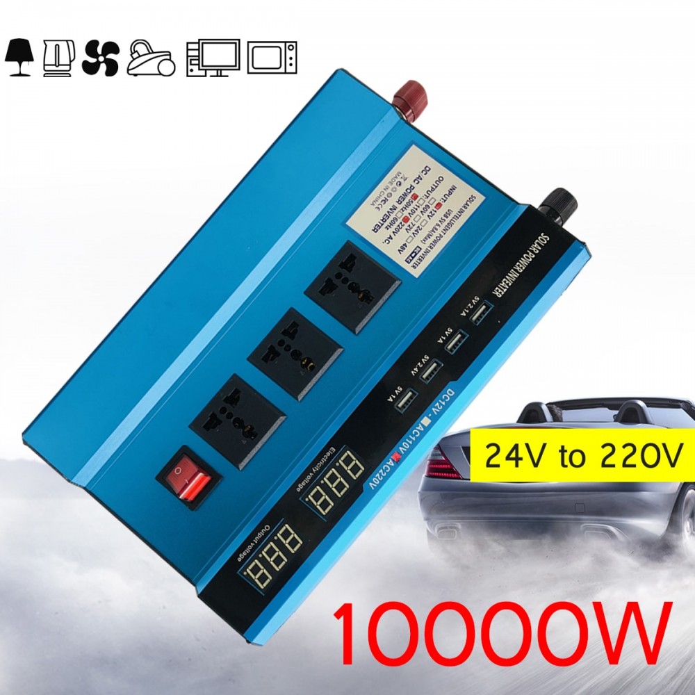 Voltage Transformer PEAK 10000W Car Solar Power Inverter DC12/ 24V to AC220V Sine Wave USB Converter Efficiency Circuit Protect
