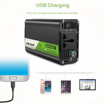 2000W Car Power Inverter Converter DC 12V to AC 220V Modified Sine Wave Power USB Charger Intelligent Temperature Control