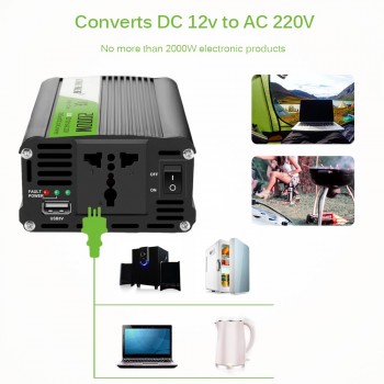 2000W Car Power Inverter Converter DC 12V to AC 220V Modified Sine Wave Power USB Charger Intelligent Temperature Control