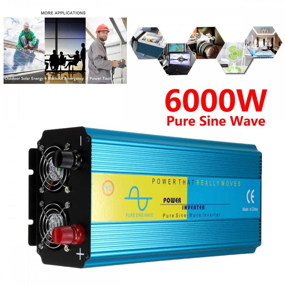 6000W DC12/24V To 220V Pure Sine Wave Caravan Watt Power Inverter Car Camping Insurance Light Weight Intelligent Control Buzzer