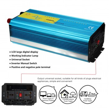 6000W DC12/24V To 220V Pure Sine Wave Caravan Watt Power Inverter Car Camping Insurance Light Weight Intelligent Control Buzzer