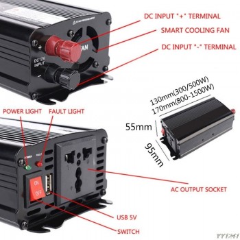 Solar Power Inverter 12V DC To 110V AC Modified Vehicle USB Adapter Converter Car Inverter Power Supply Switch On-board Charger