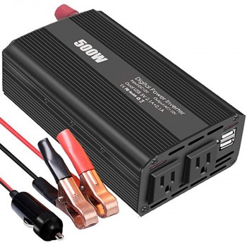 500W Auto Power Inverter DC 12V To AC 110V/220V  Car Converter With 4.2A Dual Usb And 2 Ac Outlets For Smartphones, Tablet