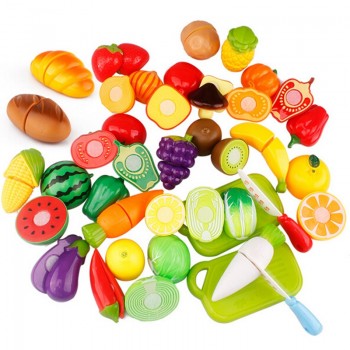 Hot Sale Plastic Kitchen Food Fruit Vegetable Cutting Kids Pretend Play Educational Toy Safety Children Kitchen Toys Sets