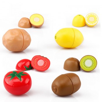 Hot Sale Plastic Kitchen Food Fruit Vegetable Cutting Kids Pretend Play Educational Toy Safety Children Kitchen Toys Sets