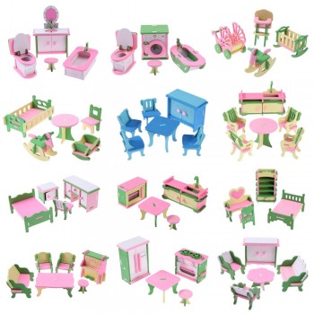 Simulation Miniature Wooden Furniture Toys DollHouse Wood Furniture Set Dolls Baby Room For Kids Play Toy Furniture For Dolls