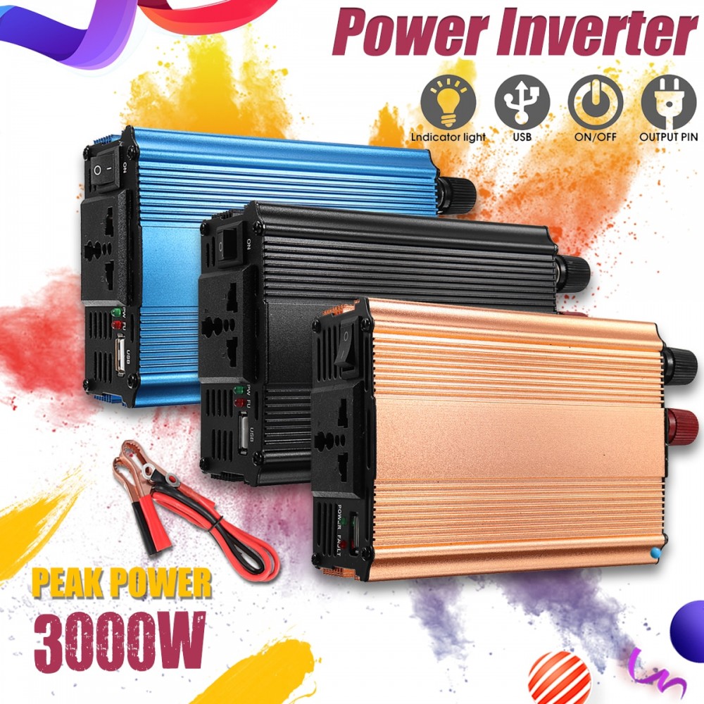KROAK Inverter 12V 220V 3000W Peak Car Power Inverter Voltage Transformer Converter 12 220 Charger Solar Inversor 12V 220V