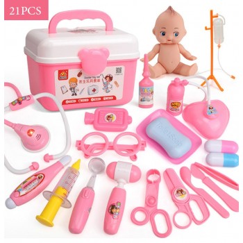 39/21PCS Kids Play Doctor Game Toys Set Children Cosplay Doctors Vocal Light Stethoscope Toy Simulation Medical Equipment TY0332