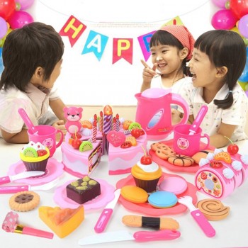 37-80Pcs DIY Pretend Play Fruit Cutting Birthday Cake Kitchen Food Toys Cocina De Juguete Toy Pink Blue Girls Gift for Children