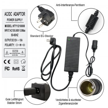 12V Car Power Adapter 120W EU Plug Europe 10A AC To DC Power Supply Voltage Converter 100-220V 230 240V Transformer Rectifier