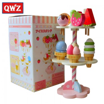 QWZ Baby Toys Simulation Magnetic Ice Cream Wooden Toys Pretend Play Kitchen Food Baby Infant Toys Food Birthday Christmas Gift