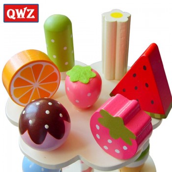 QWZ Baby Toys Simulation Magnetic Ice Cream Wooden Toys Pretend Play Kitchen Food Baby Infant Toys Food Birthday Christmas Gift
