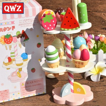 QWZ Baby Toys Simulation Magnetic Ice Cream Wooden Toys Pretend Play Kitchen Food Baby Infant Toys Food Birthday Christmas Gift