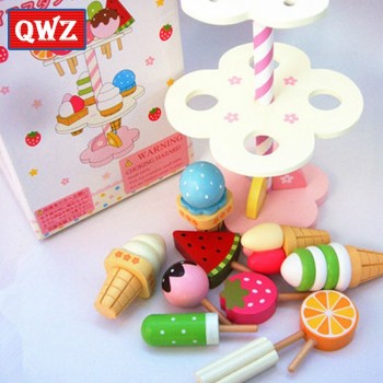 QWZ Baby Toys Simulation Magnetic Ice Cream Wooden Toys Pretend Play Kitchen Food Baby Infant Toys Food Birthday Christmas Gift