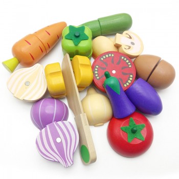 Logwood Baby Wooden toys Pretend Play kitchen toys cutting Fruit and Vegetable education food toys for kid Mother garden childre