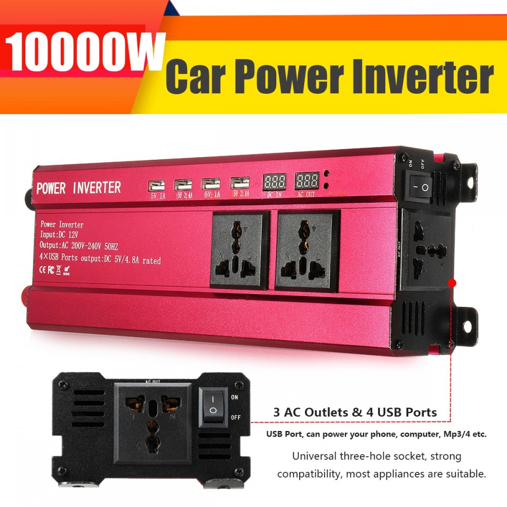 P eak 10000W Car Solar Power Inverter DC 12V to AC 200-240V Sine Wave USB Converter Voltage Transformer USB Modified Sine Wave