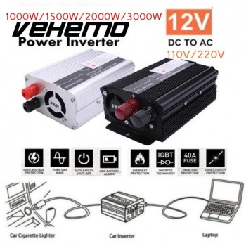 Vehemo Aluminium Alloy 3000W Peak Solar Power Inverter Transformer Converter Car Inverter Portable Power Inverter