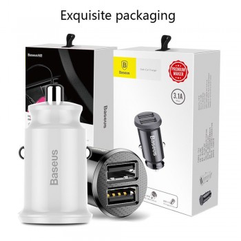Baseus Mini USB Car Charger For Xiaomi Samsung S8 iPhone Tablet GPS 3.1A Fast Charger Dual USB Car Phone Charger Adapter in Car
