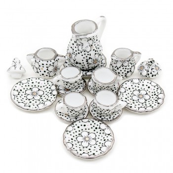 Odoria 1:12 Miniature 15pcs Porcelain Tea Cup Set Chintz Flower Tableware Kitchen Dollhouse (12 Patterns for your choice)