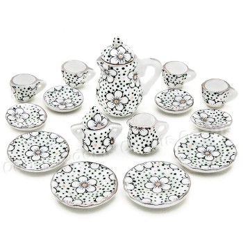 Odoria 1:12 Miniature 15pcs Porcelain Tea Cup Set Chintz Flower Tableware Kitchen Dollhouse (12 Patterns for your choice)