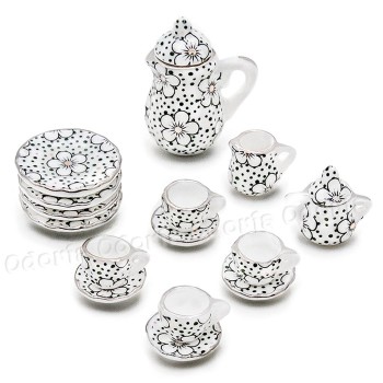 Odoria 1:12 Miniature 15pcs Porcelain Tea Cup Set Chintz Flower Tableware Kitchen Dollhouse (12 Patterns for your choice)