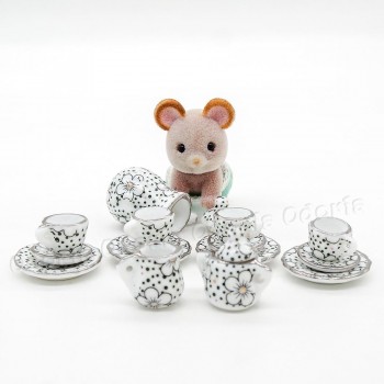 Odoria 1:12 Miniature 15pcs Porcelain Tea Cup Set Chintz Flower Tableware Kitchen Dollhouse (12 Patterns for your choice)