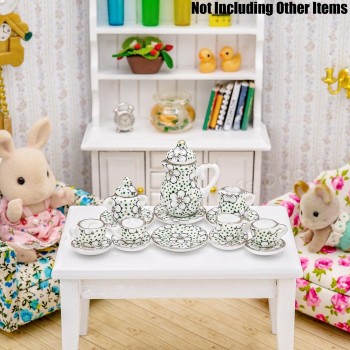 Odoria 1:12 Miniature 15pcs Porcelain Tea Cup Set Chintz Flower Tableware Kitchen Dollhouse (12 Patterns for your choice)