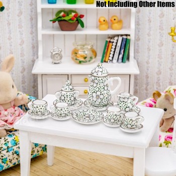 Odoria 1:12 Miniature 15pcs Porcelain Tea Cup Set Chintz Flower Tableware Kitchen Dollhouse (12 Patterns for your choice)