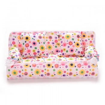 Hot Sale Mini Furniture Flower Sofa 20cm Couch +2 Cushions For Doll House Accessories