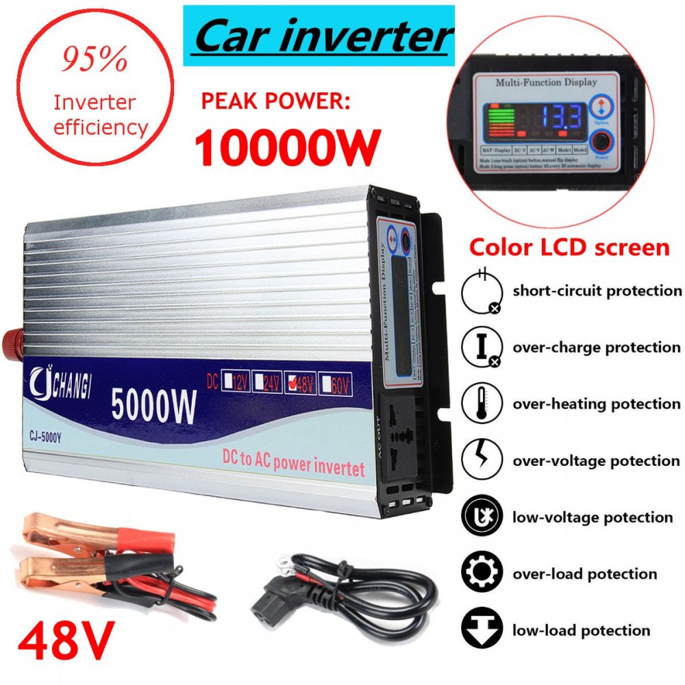 Inverter 12V/24V/48V 220V 5000W 10000W Peak- Modified Sine Wave Power Voltage transformer Inverter Converter + LCD display