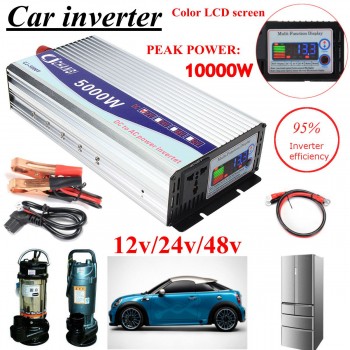 Inverter 12V/24V/48V 220V 5000W 10000W Peak- Modified Sine Wave Power Voltage transformer Inverter Converter + LCD display