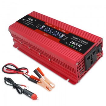2600W 2600 Watt DC 12V/24V to AC 220V 230V 240V Auto Inverter LCD Display Power Inverter EU/ Universal Outlet with Cigarette