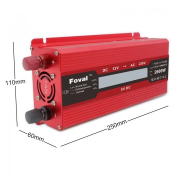 2600W 2600 Watt DC 12V/24V to AC 220V 230V 240V Auto Inverter LCD Display Power Inverter EU/ Universal Outlet with Cigarette