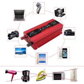 2600W 2600 Watt DC 12V/24V to AC 220V 230V 240V Auto Inverter LCD Display Power Inverter EU/ Universal Outlet with Cigarette